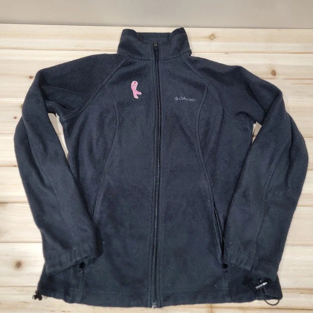 Columbia Jacket Womens Small Black Mock Neck Long Sleeve Fleece breast cancer‎